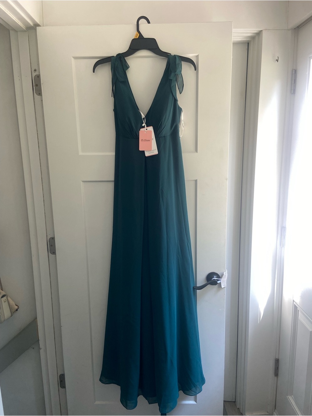 JJs House Emerald V-Neck Maternity Dress with Tie Shoulders